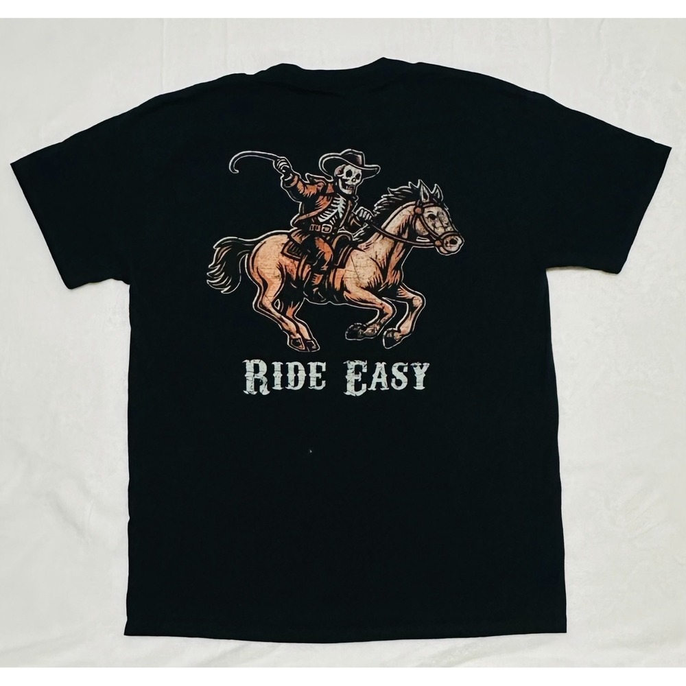 Bowery Supply Co Mens Black Ride Easy Skeleton Cowboy Graphic T-Shirt Size M